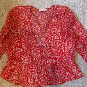 Ramy Brook Red and White Patterned Blouse